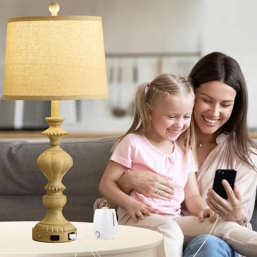 SAIWEYA 27.5" Farmhouse Table Lamps Set of 2, 3 Way Dimmable Touch Lamps | Touch Control, Dimmable, USB C+A Ports & AC Outlet, Bulbs Included, Bedside Nightstand Lamp for Living Room, Bedroom - color: Gray