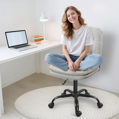 Home Office Desk Chair Comfy - Armless Criss Cross Chair with Wheels Vanity Chair Office Chairs Rolling Swivel Height Adjustable for Adults - Beige - color: Beige