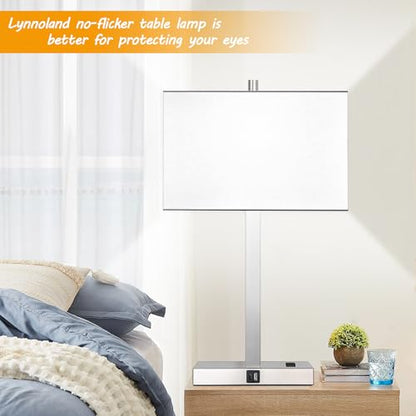 21" Set of 2 Touch Control Table Lamps with 2 USB & AC Outlets, 3-Way Dimmable Modern Nightstand Lamps for Bedroom Living Room Office Reading, White Shade Bedside Lamps, 5000K LED Bulbs Included. - color: (2 Pack)White Linen & Brushed Nickel(Base)-5000K B