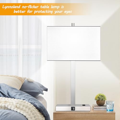 21" Set of 2 Touch Control Table Lamps with 2 USB & AC Outlets, 3-Way Dimmable Modern Nightstand Lamps for Bedroom Living Room Office Reading, White Shade Bedside Lamps, 5000K LED Bulbs Included. - color: (2 Pack)White Linen & Brushed Nickel(Base)-5000K B