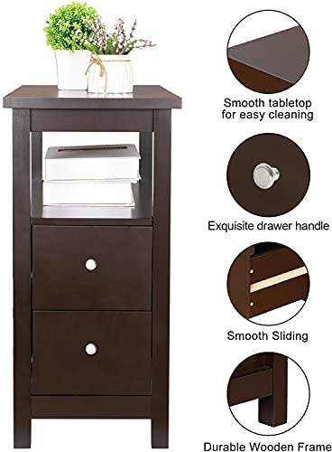 ZENY Narrow End Table Side Table with Drawer and Open Shelf Sofa Table for Living Room Bedroom, Small Table for Bedside, Espresso - color: Espresso