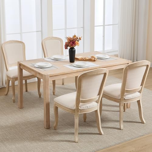 Kmax French Dining Chairs Set of 2, Farbric Upholstered Dining Chairs with Elegant Curved Legs High Back Armless Kitchen Chairs Side Chairs for Dining Room Restaurant - Linen, Beige/Natural Legs - color: Fan-back/Beige Seat/Natural Leg, size: 2 Chairs
