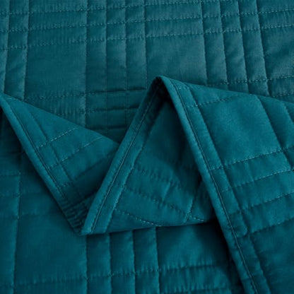 Chezmoi Collection Kingston Queen Size Bedspread Set, 3-Piece Teal Oversized Quilted Microfiber Lightweight Bedspread Coverlet (100"x106") for All Seasons - color: Teal, size: Queen