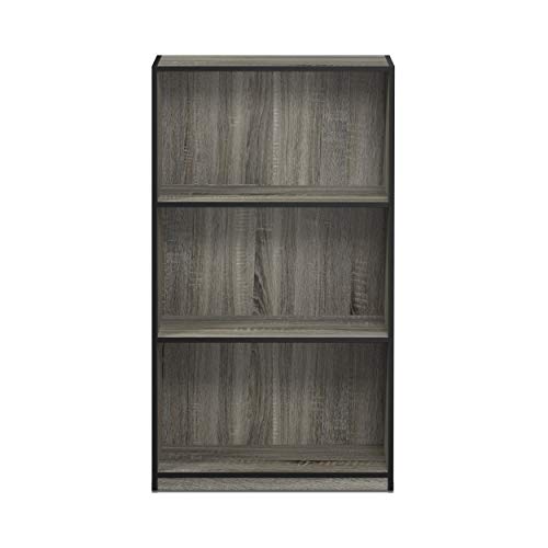 Furinno BASIC Book Shelf, 3-Tier Modern Bookshelf, Bookcase with Open Shelves, 9.3 x 21.8 x 39.5, for Living Room, Bedroom, Home Office, French Oak/Black - color: French Oak Grey/Black, size: 3-Tier