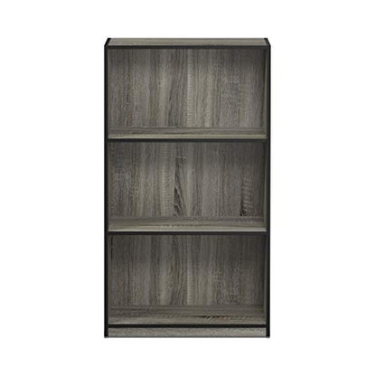 Furinno BASIC Book Shelf, 3-Tier Modern Bookshelf, Bookcase with Open Shelves, 9.3 x 21.8 x 39.5, for Living Room, Bedroom, Home Office, French Oak/Black - color: French Oak Grey/Black, size: 3-Tier