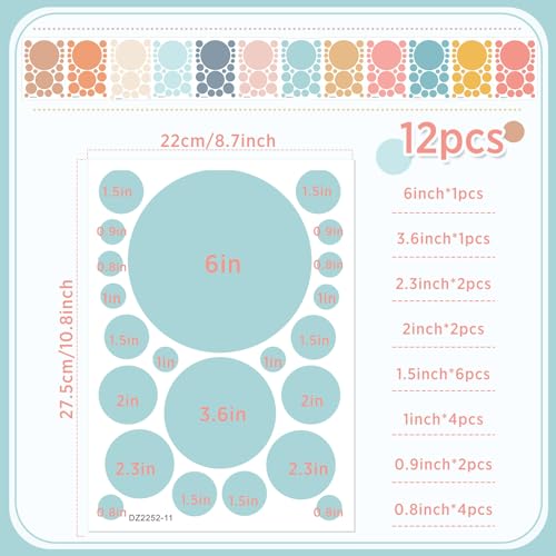 Zonon 264 Pcs Polka Dot Wall Decals for Classroom Decor Kids Circle Wall Sticker Vinyl Peel and Stick Colorful Removable for Nursery Bedroom Playroom Living Room(Bright Colors) - color: Morandi Color, style: Classic