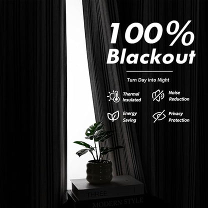MYSKY HOME Striped Curtains 100% Blackout 63 Inches Long Black Stripe Farmhouse Rustic Linen Blended Double Layer Curtains for Bedroom Patterned Drapes, Grommet, 2 Panels, 52" Wide - color: B-black/Blackout, size: 52"W x 63"L (Pack of 2)