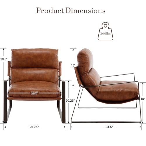 1-Pack Accent Chairs, PU Leather Living Room Chair, Brown | Comfy Armchairs, Upholstered Lounge Armchair, Removable Seat Cushion, Bronze Metal Frame, For Reading Room, Bedroom, Balcony - color: Brown-bronze Legs, size: 1PC
