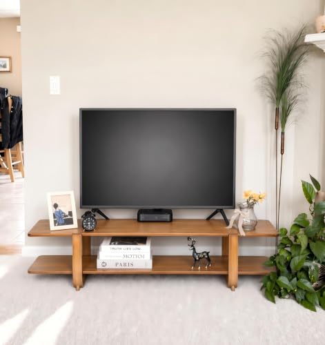 HollyHOME Bamboo TV Stand with Storage for TVs up to 65'', Modern Entertainment Center with 2 Open Shelf, Accent TV Media Console Table for Living Room, Bedroom, 55"(L), Walnut - color: Walnut