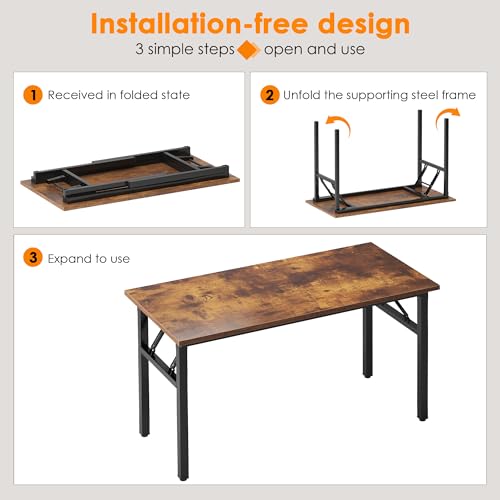 Need 47 inches Computer Desk Office Desk Folding Table with BIFMA Certification Computer Table Workstation, Rustic Brown AC5FB-120 | No-Assembly, Sturdy Foldable Desk for Home Office, Bedroom, Dorm Room, Student Study, Collapsible, Wide, Easy Storage - co