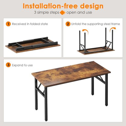 Need 47 inches Computer Desk Office Desk Folding Table with BIFMA Certification Computer Table Workstation, Rustic Brown AC5FB-120 | No-Assembly, Sturdy Foldable Desk for Home Office, Bedroom, Dorm Room, Student Study, Collapsible, Wide, Easy Storage - co