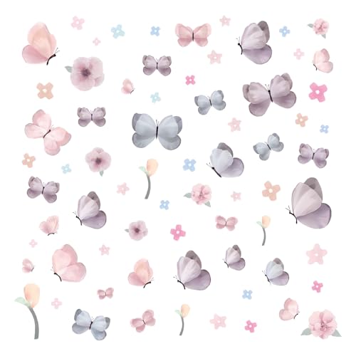 Butterfly Wall Decals Peel and Stick 70 Pcs, Butterfly Wall Stickers | Easy Removable Vinyl Flower & Butterfly Wall Stickers Wall Art For Girls Room Kids Bedroom Playroom Door Window Laptop - color: Butterfly Flower