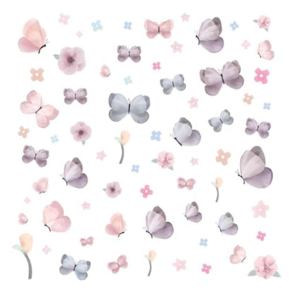 Butterfly Wall Decals Peel and Stick 70 Pcs, Butterfly Wall Stickers | Easy Removable Vinyl Flower & Butterfly Wall Stickers Wall Art For Girls Room Kids Bedroom Playroom Door Window Laptop - color: Butterfly Flower