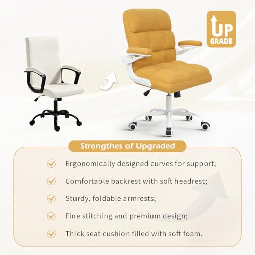 Office Chair with Wheels, Ergonomic Home Office Desk Chair with Flip-up Armrest, Adjustable Rolling Computer Chair Teddy Fleece – Gold - color: Gold