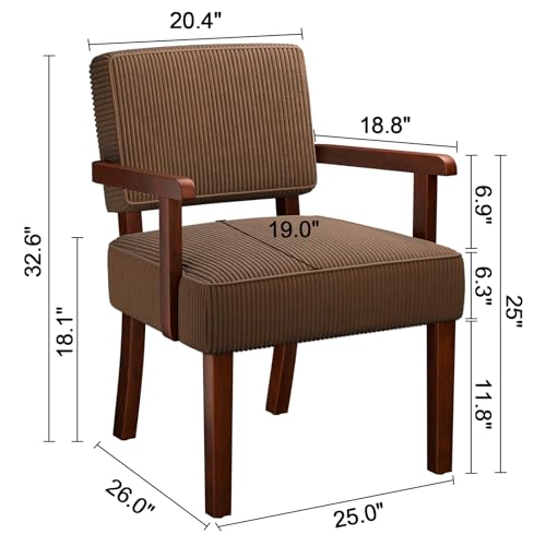 Corduroy Accent Chair, Armchair with Solid Wood Frame and Legs | Mid Century Modern Living Room Chair, Upholstered Reading Leisure Chair for Bedroom,Office,Waiting Room, Brown - color: Corduroy Brown, size: One Chair
