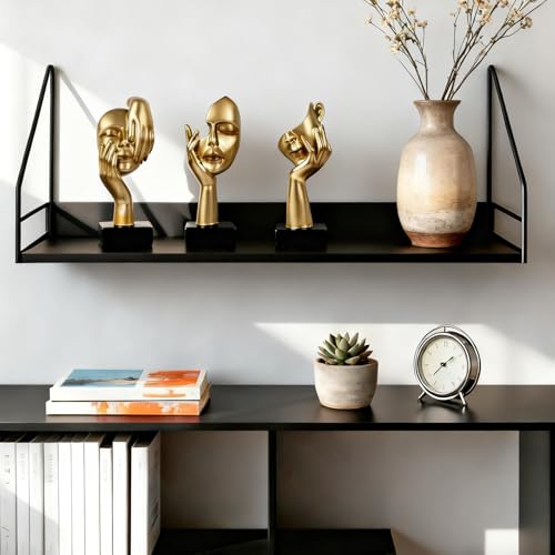 3 Pcs Thinker Statue,Modern Home Sculptures,Figurine for Bookshelf | Resin Modern Aesthetic Ornament for Home Office Bookshelf Desktop Living Room Coffee Table Decor(Gold) - color: Golden
