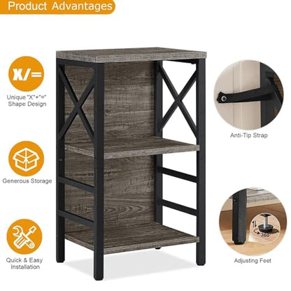 MNEETRUNG Small Bookcase,3 Tier Industrial Bookshelf with Metal Frame and Backboard,Low Grey Book Shelf,Book case for Small Spaces,Living Room,Bedroom and Home Office - color: Grey, size: 3-Tier (15.7"W x 11.8"D x 27.6"H)