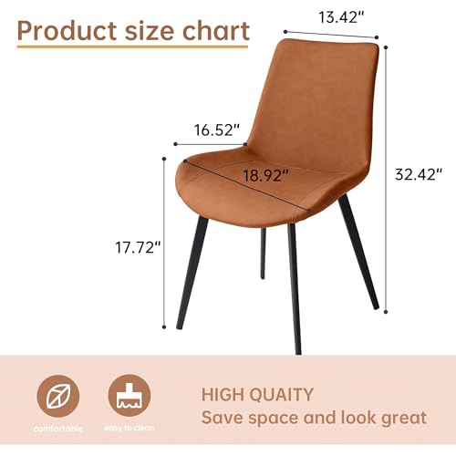 HIPIHOM Modern Dining Chairs Set of 4, Upholstered Faux Leather Cushion Seat and Sturdy Metal Legs (4 Brown Chairs) - color: 4 Brown Chairs
