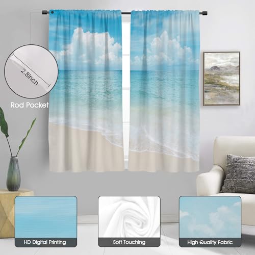 zokyer Coastal Curtains, Beach Theme, 42" W x 63" L, Rod Pocket, 2 Panels | Hawaiian Tropical Nautical Ocean Seascape, S-ummer Blue Sea Sky Nature Landscape, Sand Window Drapes Decor - size: 42"W x 63"L (Pack of 2)