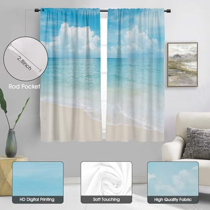 zokyer Coastal Curtains, Beach Theme, 42" W x 63" L, Rod Pocket, 2 Panels | Hawaiian Tropical Nautical Ocean Seascape, S-ummer Blue Sea Sky Nature Landscape, Sand Window Drapes Decor - size: 42"W x 63"L (Pack of 2)