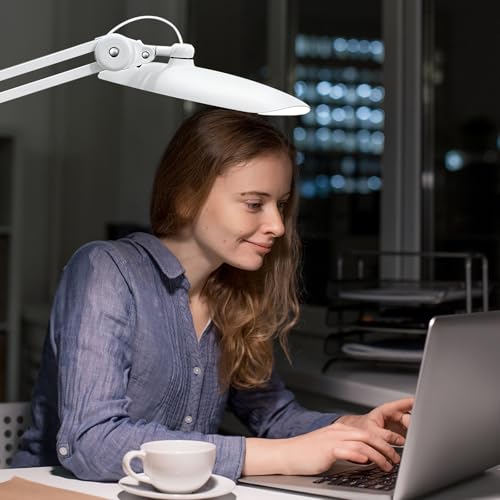 20" LED Desk Lamp with Clamp, 24W CCT Adjustable Dimmable Nail Light for Desk, 120 LEDs Metal Swivel Arm Daylight for for Nail Tech Task Home Office Reading Architect Craft, White - color: White