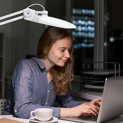 20" LED Desk Lamp with Clamp, 24W CCT Adjustable Dimmable Nail Light for Desk, 120 LEDs Metal Swivel Arm Daylight for for Nail Tech Task Home Office Reading Architect Craft, White - color: White