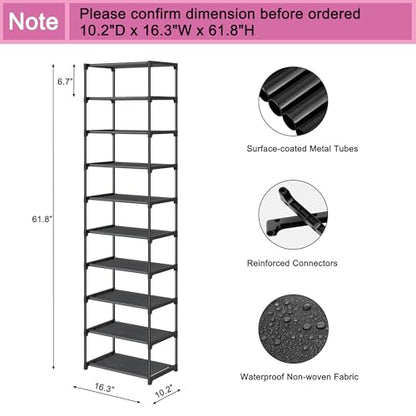 Autonomier 10 Tier Tall Shoe Rack, Non-Woven Fabrics Narrow Shoe Shelf | Vertical Compact Storage Organizer, Small Space Saving for Closet Floor, Front Door Entrance, Entryway, Black - size: 10-Tier