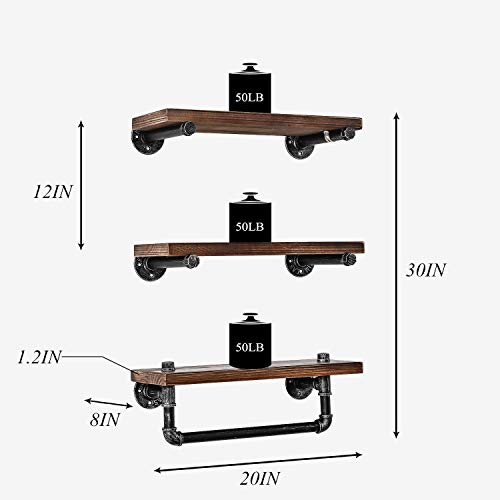 DR.IRON Industrial Pipe Shelving Wall Mounted 3 Tier Rustic Bathroom Shelves Wall Pipe Shelf for Bathroom Decor - size: 3tiers-Shelves