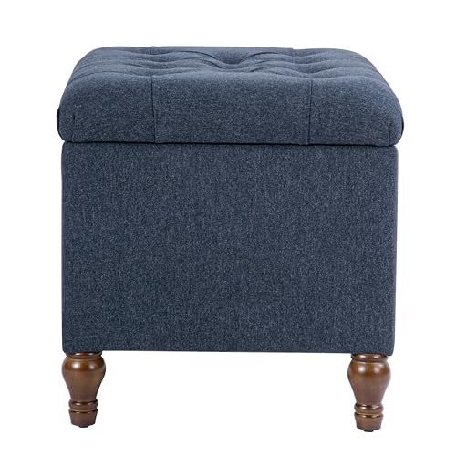 Spatial Order 24" Button Tufted Storage Ottoman - Blue Woven Fabric - color: Blue Woven Fabric