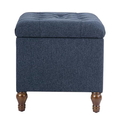 Spatial Order 24" Button Tufted Storage Ottoman - Blue Woven Fabric - color: Blue Woven Fabric