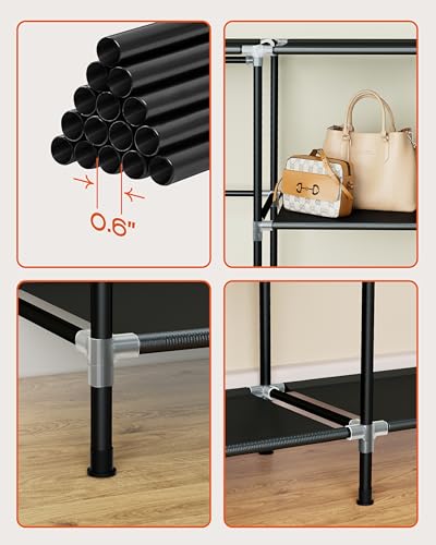 CASAMAYA Portable Closet, 77.6 Inch Extra Large Capacity Wardrobe Closet with Cover, Clothes Storage Organizer with Shelves and 3 Hanging Rods, Easy to Assembly, Black PCT223B01 - size: 77.6"L x 17.7"W x 70.9"H