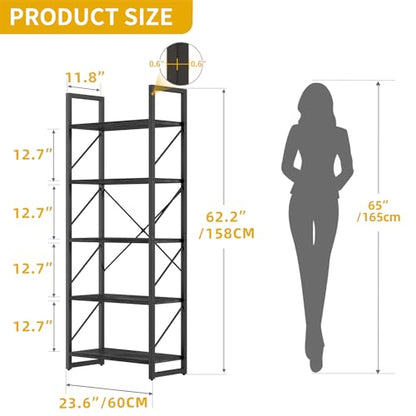 DWVO 5 Tier Bookshelf | Industrial Bookshelves Open Shelf Bookcase, Storage Shelves Organizer Display Rack for Bedroom,Living Room,Office,Kitchen - color: Charcoal Gray