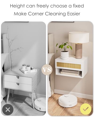 Modern Floating Nightstand with Drawer, Wall Mount Shelves, White Rattan | Small Space Saver, Modern Minimalist Design, Wall Mounted Shelves, for Bedroom, Bathroom, Living room, Easy Assembly, Rattan - color: White Rattan