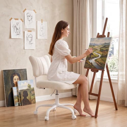 Homkdom Velvet Vanity Chair with Bow Backrest & Height Adjustable,Bedroom | Armless,360 Swivel,Silent Casters for Dressing Room & Living Room, Home Office,Make up,Reading,Beige - color: Beige