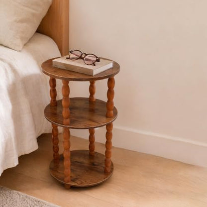 Small Round Narrow Side Table, 3-Tier End Table with Storage | 11.8″ x 11.8″ x 22.6″, Solid Wood Spindle Legs, Easy Assembly, No Tools Required, Vintage Style, Space-Saving, Easy to Clean