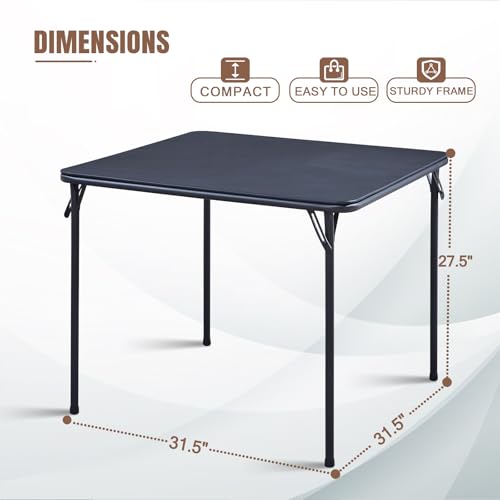 Square Folding Table 32x32 Small Card Table Foldable - Black | Vinyl Top Padded Table with Collapsible Leg for Dining Mahjong Bridge 4 Players - Wheelchair Accessible - color: Black
