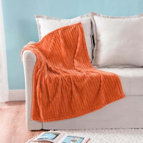 MIULEE Burnt Orange Fleece Blanket, Durable Plush Fuzzy Extra Soft Warm Cozy Striped Flannel Fall Throw Blanket for Couch Sofa Bed 30"x40" - color: Burnt Orange, size: 30"x40"