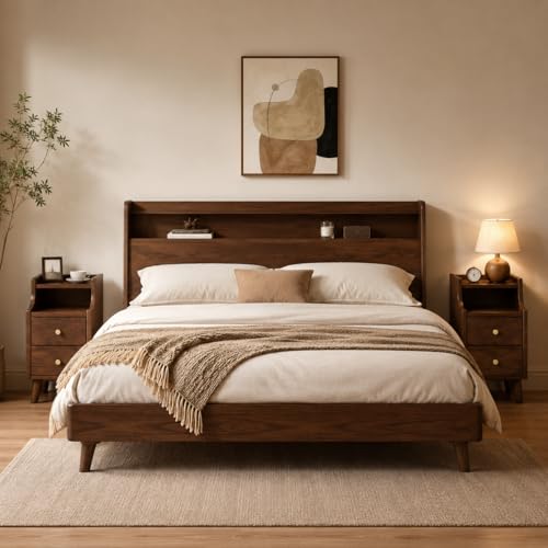 POWERSTONE Narrow Nightstand with 2 Drawers Set of 2, Solid Wood Bedside Table with Pull Out Tray & Cable Hole & Slots, Slim End Side Table for Small Spaces Bedroom, Living Room, Brown - color: Brown