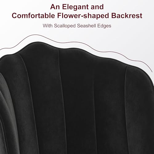VECELO Velvet Dining Chairs Set of 6, Modern Upholstered Kitchen Chairs with Thick Cushions, Curved Padded Backrest and Metal Legs, for Kitchen, Dining Room, Living Room, Black - color: Black, size: Set of 6