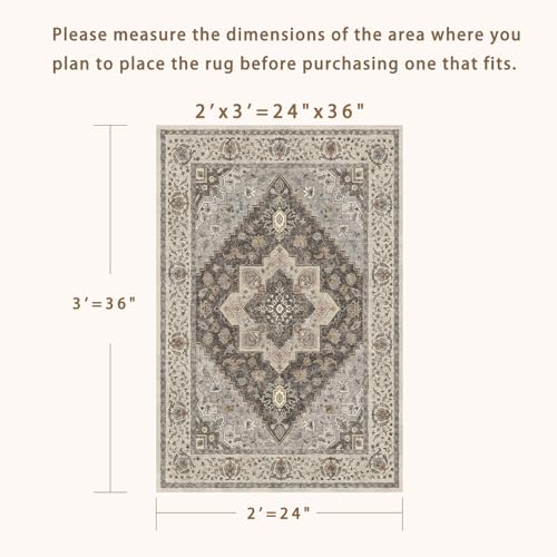 Tangsoo 2x3 Washable Rugs for Entryway, Vintage Non Slip Small Area Rug | Farmhouse Indoor Front Door Rug, Soft Low Pile Door Mat Small Carpet Throw Rugs for Entry Entrance Kitchen Bedroom Grey/Multi - color: Grey/Multi, size: 2' X 3' (Rectangular)
