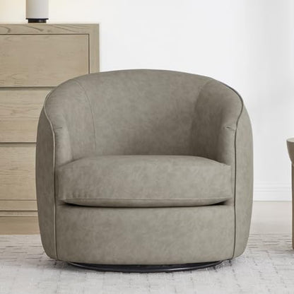 CHITA Leather Barrel Swivel Chair, Wood Frame, Fully Assembled, Stone Grey | Modern Armchair with FSC Certified Wood Frame, Living Room Chair for bedroom & office, 31.5"Dx32.3"Wx28.7"H, 350 Lbs Capacity - color: Stone Grey - Faux Leather
