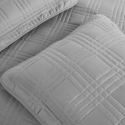 Chezmoi Collection Kingston Queen Size Bedspread Set, 3-Piece Gray Oversized Quilted Microfiber Lightweight Bedspread Coverlet (100"x106") for All Seasons - color: Gray, size: Queen