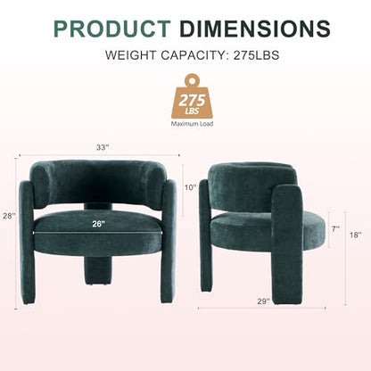 Modern Accent Barrel Chair,Mid Century Single Armchair with Curved Backrest Upholstered Side Reading Chair with 3 Legs Comfy Sherpa Chair for Bedroom Home Office Living Room (Green,Set of 2) - color: Green, size: Set of 2