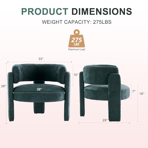 Modern Accent Barrel Chair,Mid Century Single Armchair with Curved Backrest Upholstered Side Reading Chair with 3 Legs Comfy Sherpa Chair for Bedroom Home Office Living Room (Green, Set of 1) - color: Green, size: Set of 1