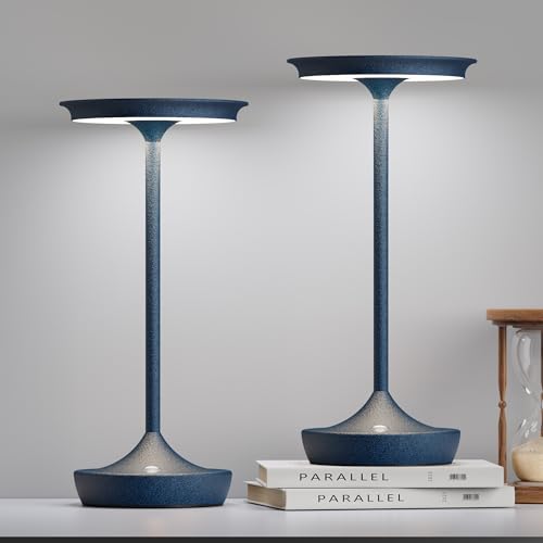 LED Rechargeable Cordless Outdoor 6000mAh Battery Table Lamp 2-Pack Blue | Portable Waterproof 3 Color Stepless Dimmable Lights Memory Function for Patio Restaurant Bar Dining Room - color: 2Pack Blue