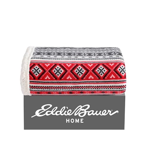 Eddie Bauer - Throw Blanket, Brushed Fleece & Plush Sherpa Soft Bedding, Blanket for Couch & Bed (Fair Isle Black, 50" x 60") - color: Fair Isle Black, size: 50" x 60"