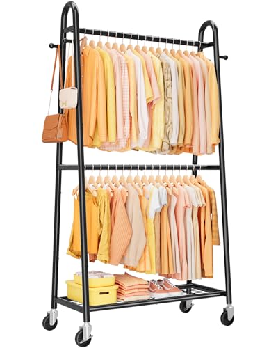Sakugi Clothes Rack 36.5" x16.9" x72.8" Black Double Rod Mesh Shelf | Heavy Duty,Bedroom, Closet, Triangular Design, Freestanding, Metal Construction - color: Black
