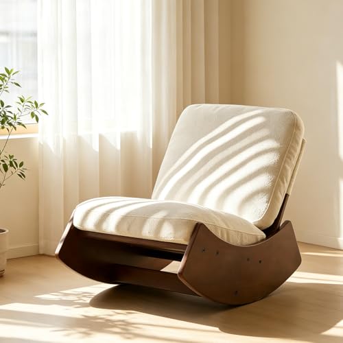 Chifee & Vingol Modern Accent Chair Armless Lounge Chairs with Wood Leg & Pillow Comfy Upholstered Reading Chair for Living Room Bedroom,Rocking Chair-White - color: Rocking White