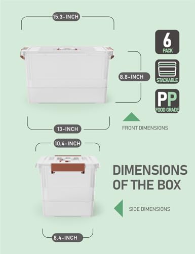 WYT 6 Pack 17qt Clear Plastic Storage Bin with Lid and Latching Buckles, Stackable Tote Organizing Box with Handle - size: 17qt - 6 pack