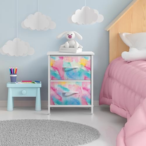 Sorbus Nightstand with 2 Drawers - Kids Bedside Furniture End Table Night Stand - Steel Frame, Wood Top & Easy Pull Fabric Bins - Dresser & Chest for Home, Bedroom Accessories, Office & College Dorm - color: Rainbow Sparkle, style: 2 Drawer